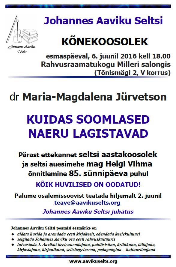 Aaviku Seltsi kõnekoosolek