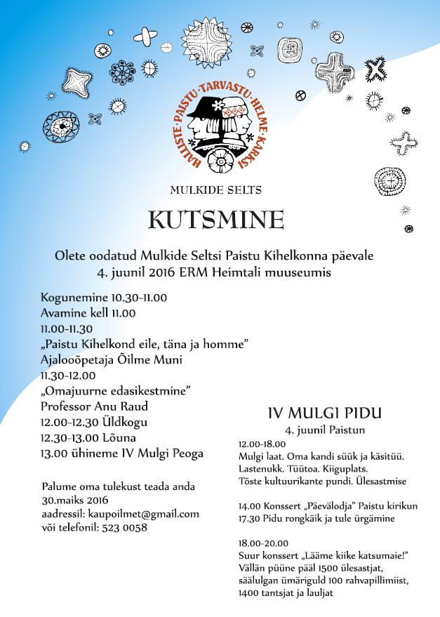Mulkide Seltsi kutsmine — Mulkide Seltsi Paistu kihelkonna päev 4. juunil 2016
