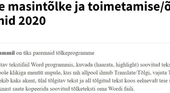 Eesti keele masintõlke ja toimetamise/õigekirja programmid 2020