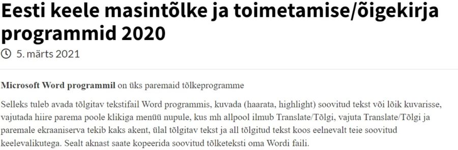 Eesti keele masintõlke ja toimetamise/õigekirja programmid 2020 Eesti keele masintõlke ja toimetamise/õigekirja programmid 2020